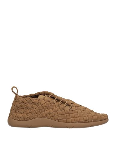 Bottega Veneta Man Sneakers Khaki Size 8.5 Soft Leather, Textile Fibers In Beige