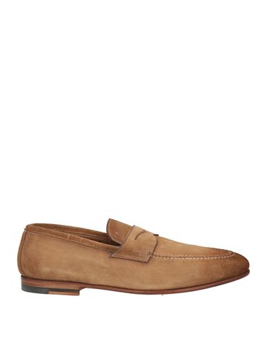 Shop Santoni Man Loafers Camel Size 9 Leather In Beige