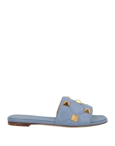 Valentino Garavani Woman Sandals Slate Blue Size 6.5 Leather In Blue