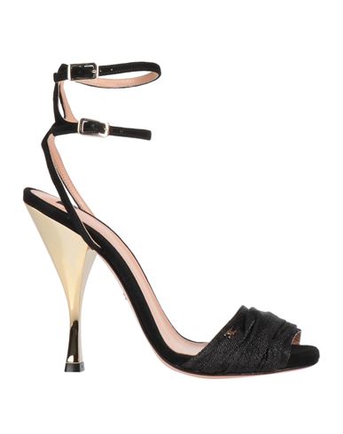 Elisabetta Franchi Woman Sandals Black Size 10 Soft Leather, Textile Fibers