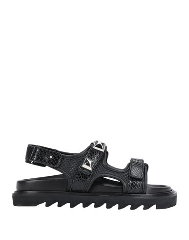 Just Cavalli Woman Sandals Black Size 7.5 Soft Leather, Textile Fibers