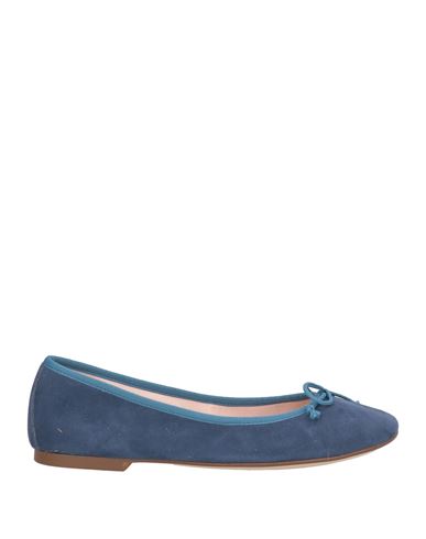 Ska Woman Ballet Flats Navy Size 8 Leather, Textile Fibers In Blue