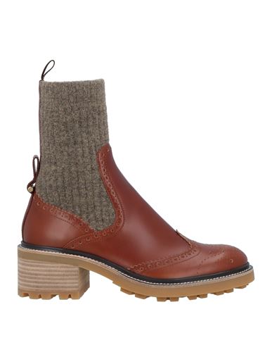 Chloé Woman Ankle Boots Brown Size 9 Textile Fibers, Soft Leather