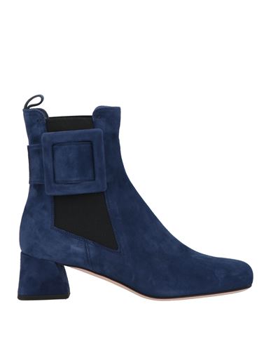 Shop Roger Vivier Woman Ankle Boots Navy Blue Size 8 Soft Leather, Elastic Fibres