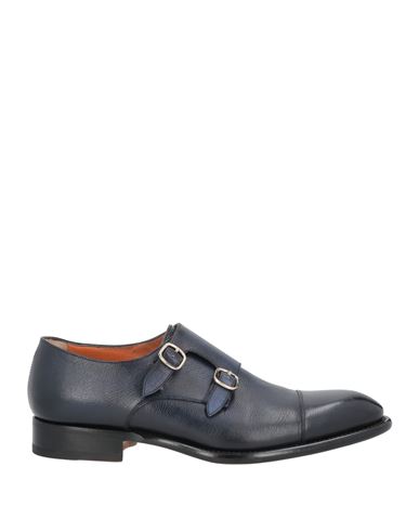 Shop Santoni Man Loafers Navy Blue Size 8 Soft Leather
