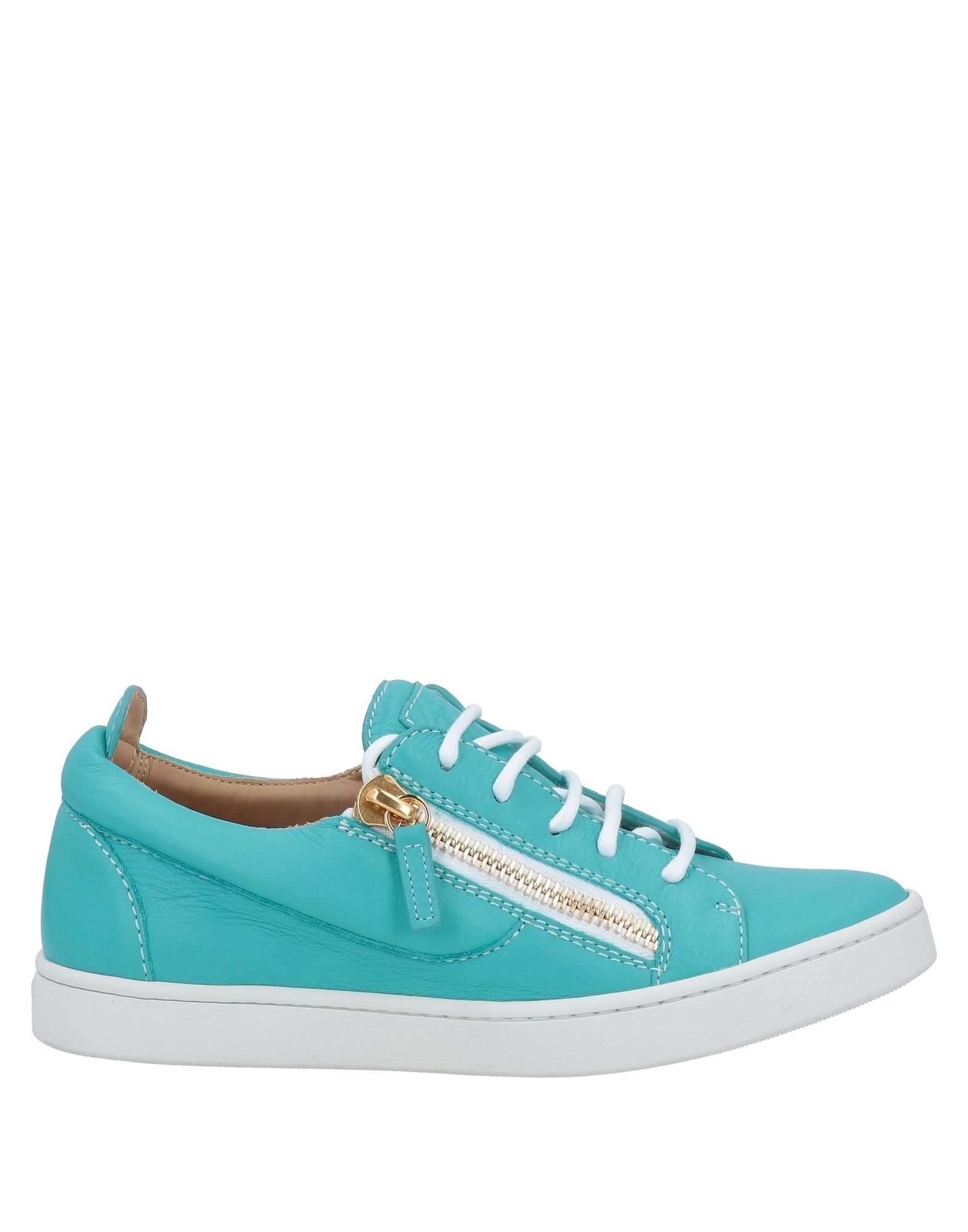 Shop Giuseppe Zanotti Woman Sneakers Turquoise Size 7 Soft Leather In Blue