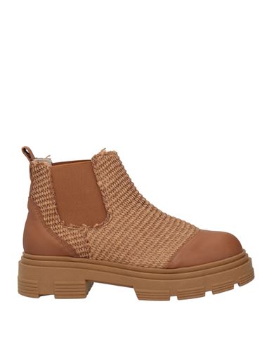 Baldinini Woman Ankle Boots Brown Size 6 Calfskin, Natural Raffia, Textile Fibers In Brown