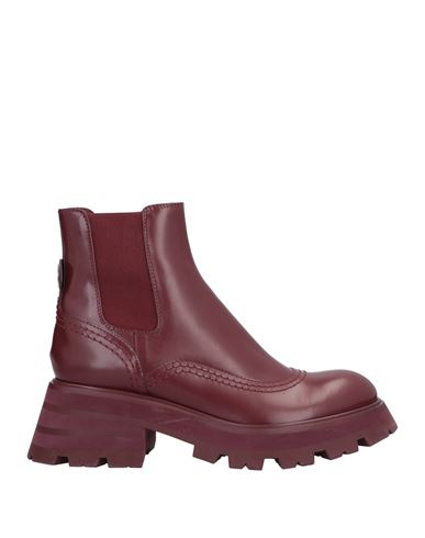 Alexander Mcqueen Woman Ankle Boots Burgundy Size 10 Soft Leather In Red