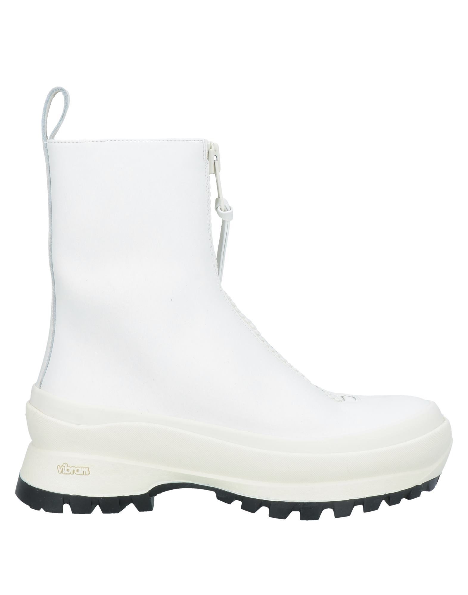 Front-zip Leather Ankle Boots In White