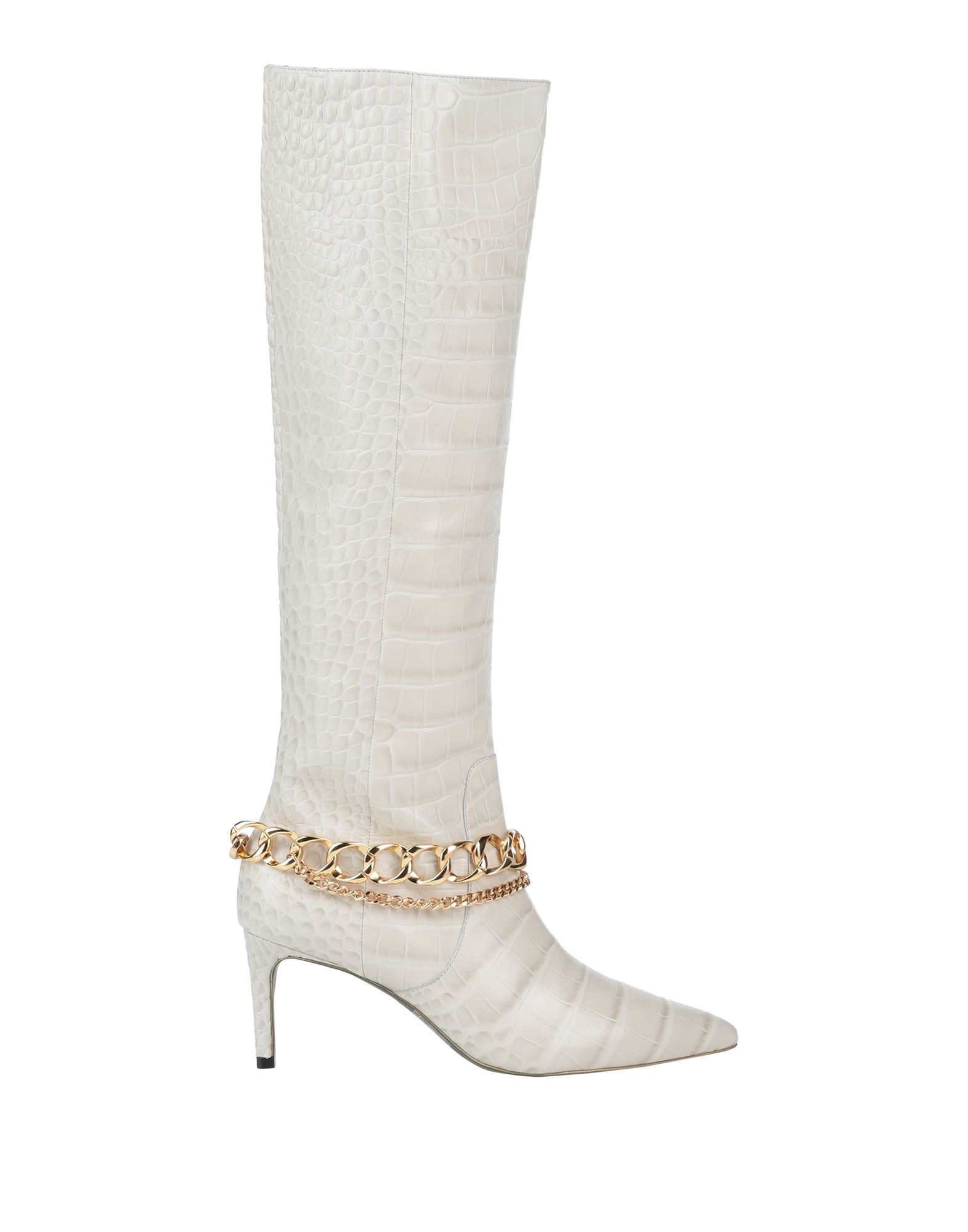 Gold & Rouge Knee Boots In White