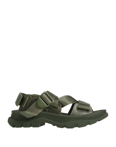 Alexander Mcqueen Woman Sandals Military Green Size 7 Textile Fibers, Soft Leather