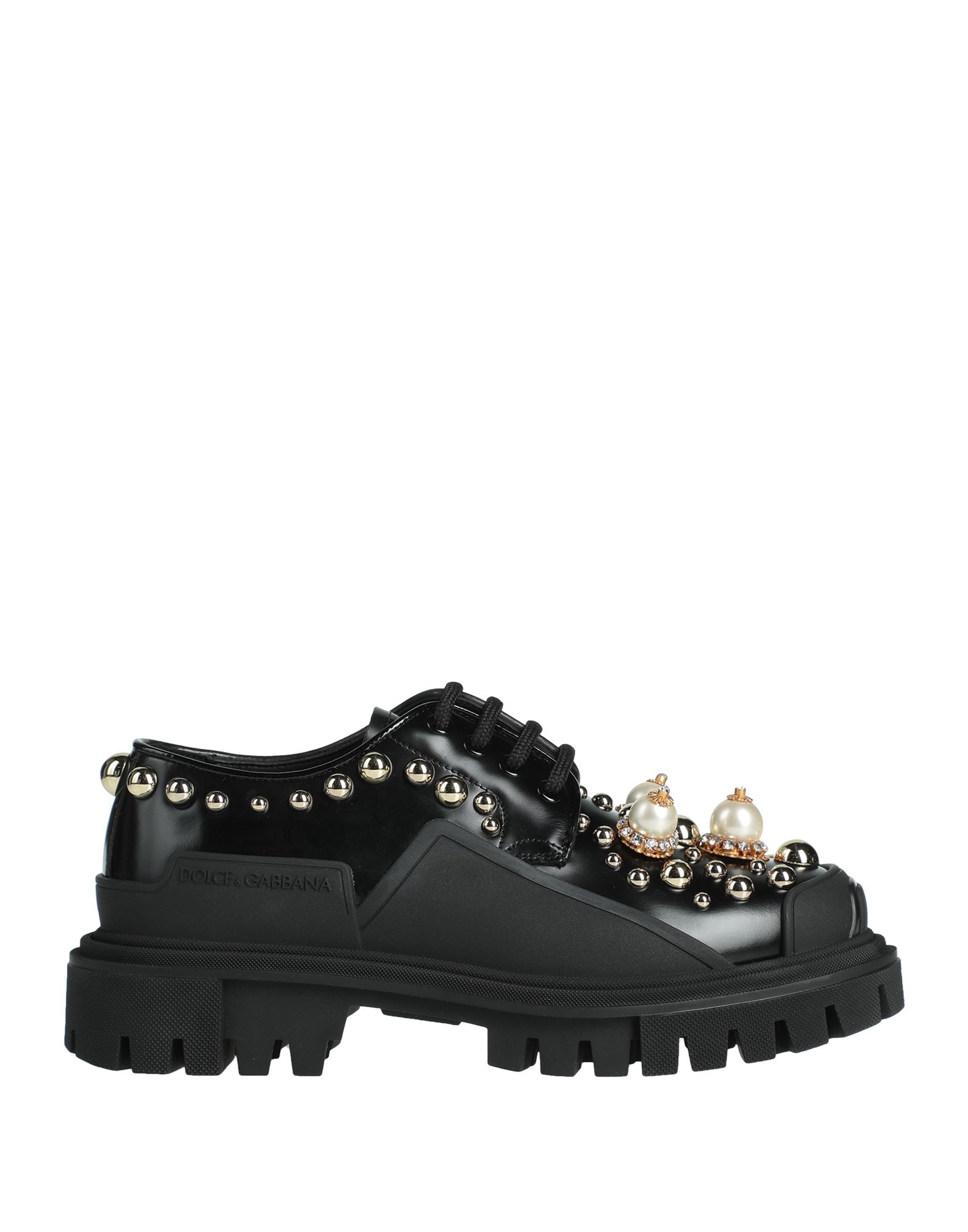 Dolce & Gabbana Embellished Leather Trekking Derby Shoes In Black