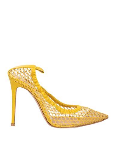 Shop Gianvito Rossi Woman Pumps Yellow Size 11 Textile Fibers, Leather