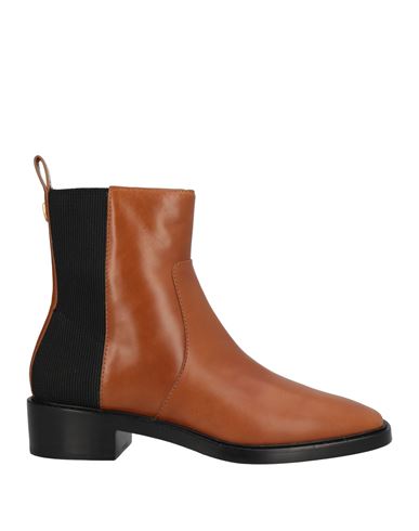 Tory Burch Woman Ankle Boots Tan Size 10 Soft Leather, Textile Fibers In Brown