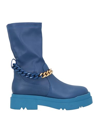 Liu •jo Woman Ankle Boots Blue Size 11 Calfskin, Textile Fibers
