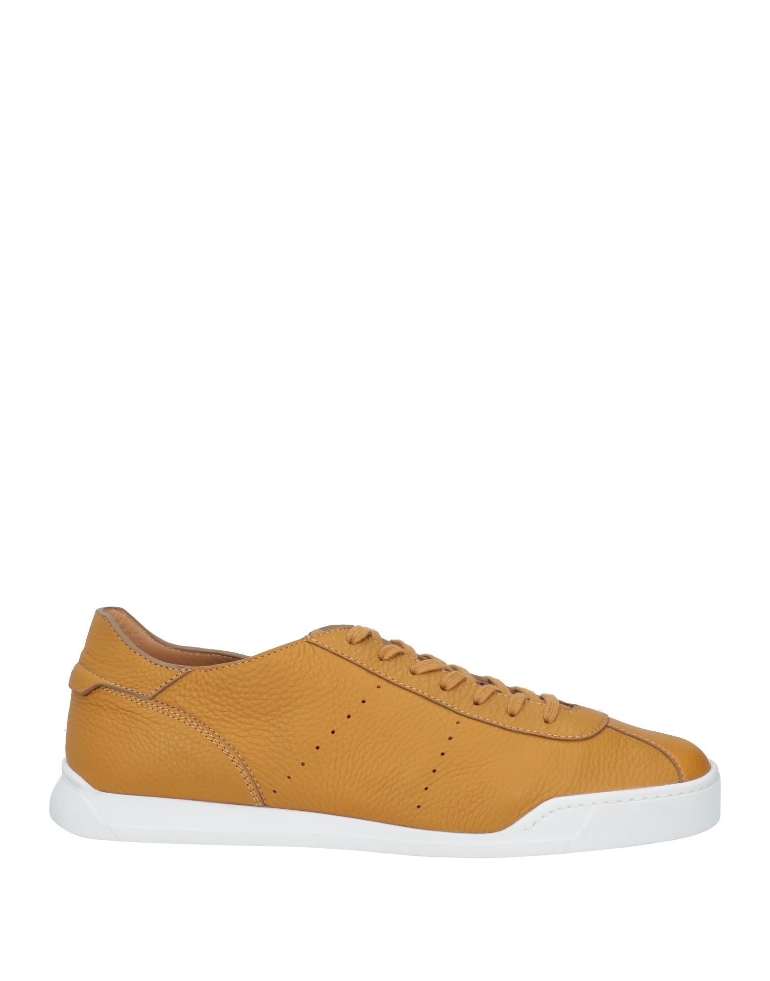 Shop Santoni Man Sneakers Ocher Size 12 Soft Leather In Yellow
