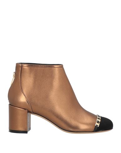 Shop Ferragamo Woman Ankle Boots Bronze Size 10.5 Calfskin, Textile Fibers In Yellow