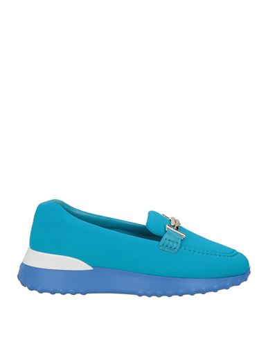 Tod's Happy Moments By Alber Elbaz Woman Loafers Azure Size 6.5 Textile Fibers, Leather In Blue