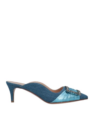 Lerre Woman Mules & Clogs Blue Size 9 Textile Fibers, Soft Leather