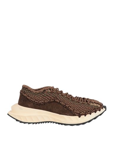 Valentino Garavani Man Sneakers Dark Brown Size 9 Soft Leather, Textile Fibers