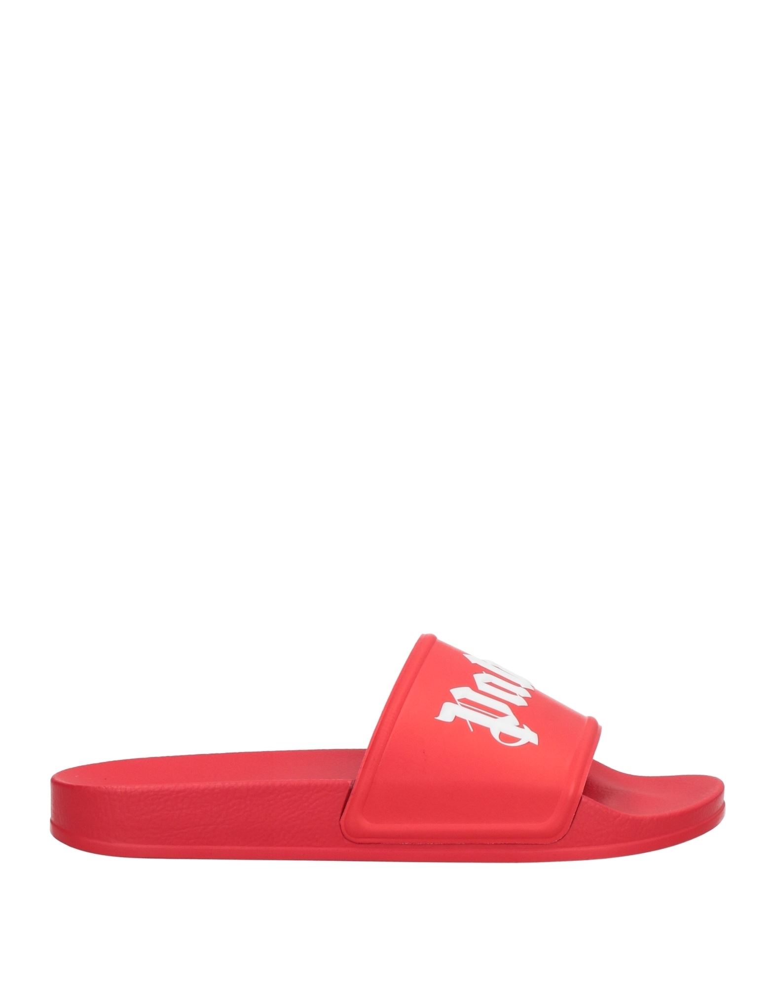Palm Angels Red And White Logo Print Rubber Slides In Red