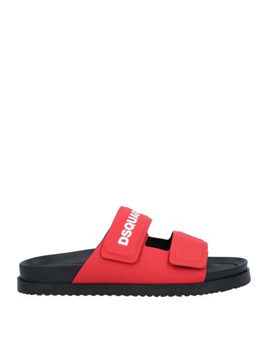 Dsquared2 Man Sandals Red Size 6 Rubber, Calfskin