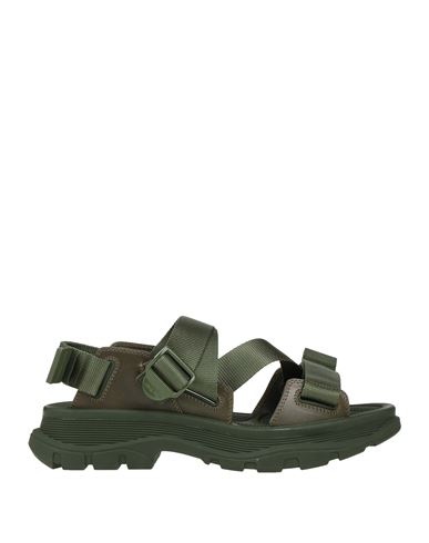 Alexander Mcqueen Man Sandals Military Green Size 9 Textile Fibers, Soft Leather