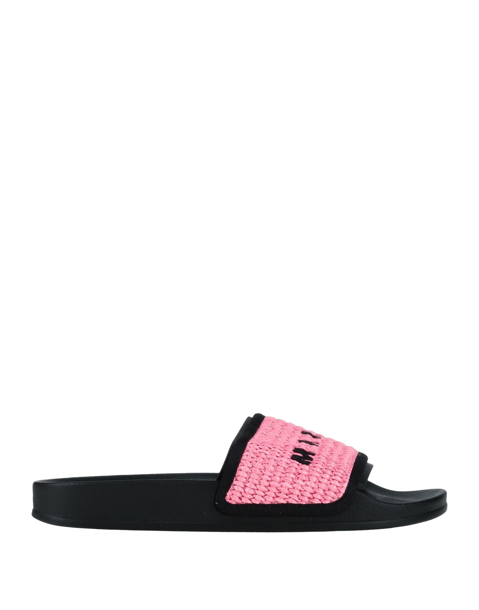 Marni Pink Raffia Logo Slides In Pink