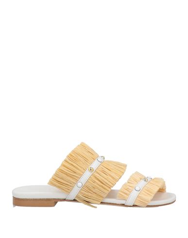 Ncub Woman Sandals White Size 7 Natural Raffia, Soft Leather