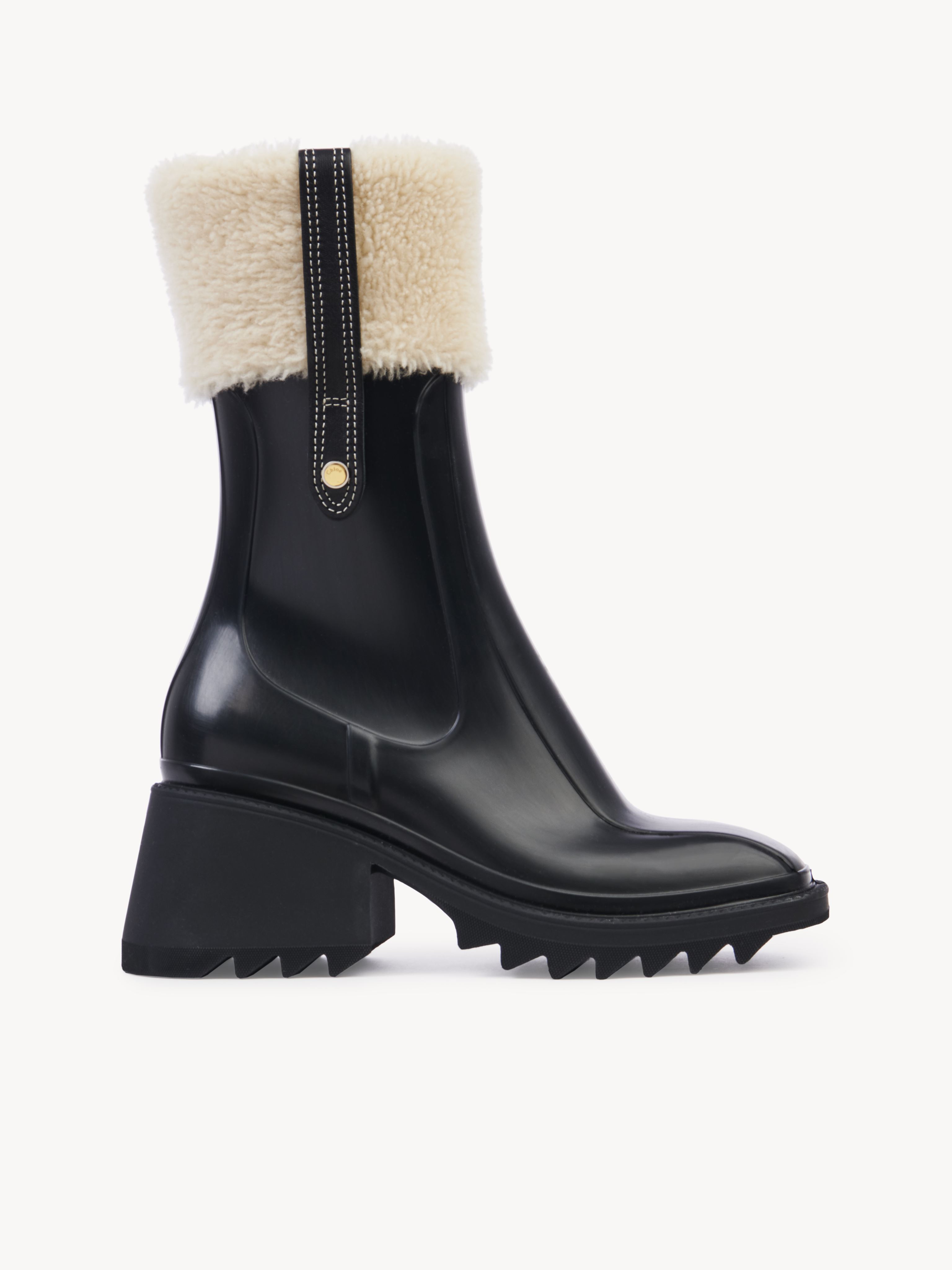 Shop Chloé Betty Ankle Rain Boot Black Size 8 100% Thermoplastic Polyurethane, Sheepskin