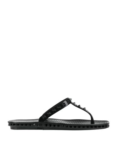 Sensi Woman Thong Sandal Black Size 7 Recycled Pvc In Animal Print