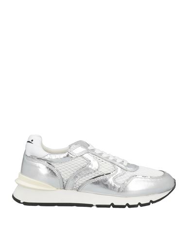 VOILE BLANCHE VOILE BLANCHE WOMAN SNEAKERS SILVER SIZE 8 SOFT LEATHER, TEXTILE FIBERS