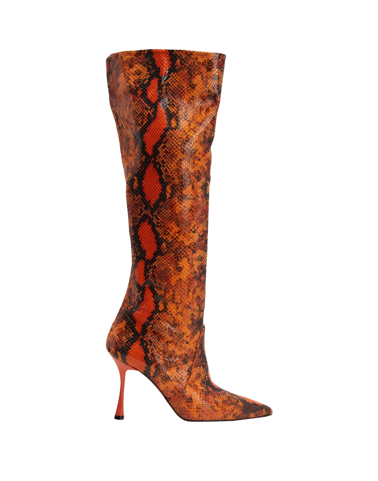 Shop 8 By Yoox Python Leather Heeled Boots Woman Boot Orange Size 8 Calfskin