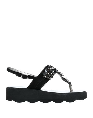 Roberto Serpentini Woman Toe Strap Sandals Black Size 8 Soft Leather