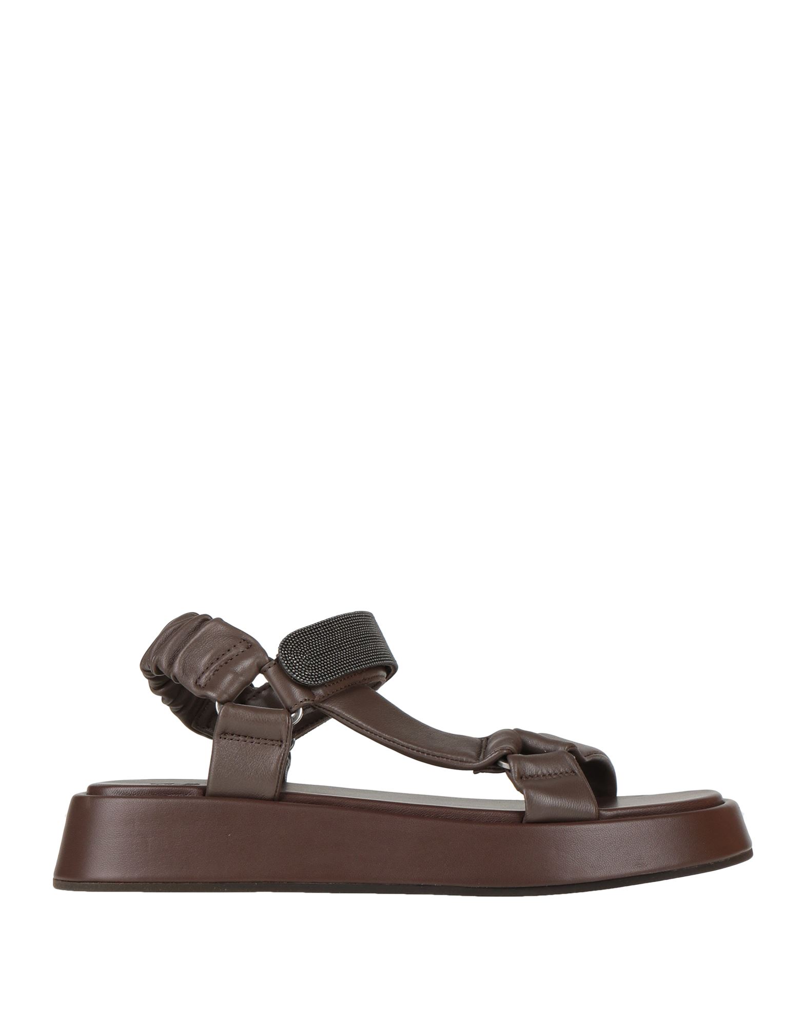 Shop Brunello Cucinelli Woman Sandals Cocoa Size 8 Soft Leather In Brown