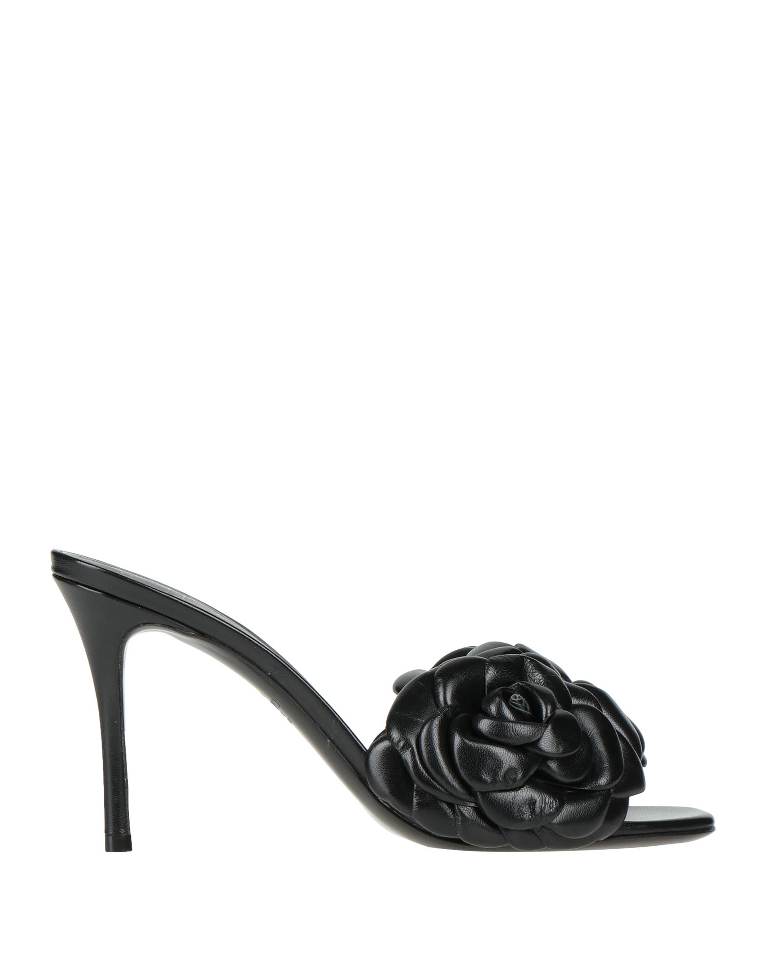 Valentino Floral Appliqué Leather Sandals In Black