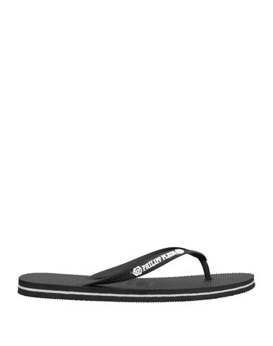 Philipp Plein Man Toe Strap Sandals White Size 7-8 Rubber In Black