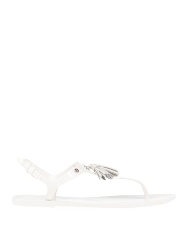 Tod's Woman Thong Sandal White Size 5 Rubber, Soft Leather