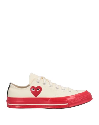 Converse X Comme Des Garçons Play Man Sneakers Ivory Size 9.5 Textile Fibers In White