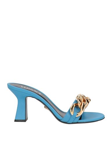 Versace Woman Sandals Azure Size 7 Calfskin In Blue