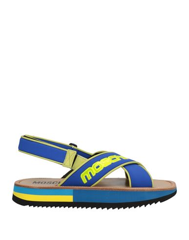 Moschino Man Sandals Bright Blue Size 9 Soft Leather, Textile Fibers