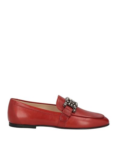 Tod's Woman Loafers Brick Red Size 7.5 Calfskin In Burgundy