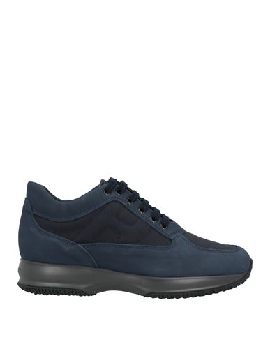 Hogan Man Sneakers Midnight Blue Size 11 Soft Leather, Textile Fibers In Blue
