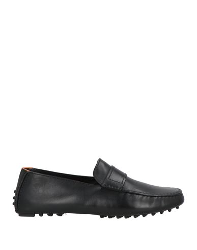 Santoni Man Loafers Black Size 9 Leather In Black