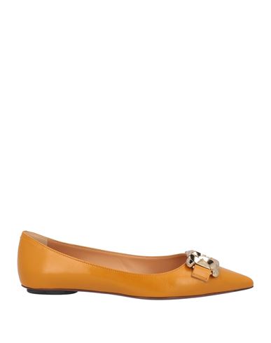 Tod's Woman Ballet Flats Ocher Size 8 Soft Leather In Yellow