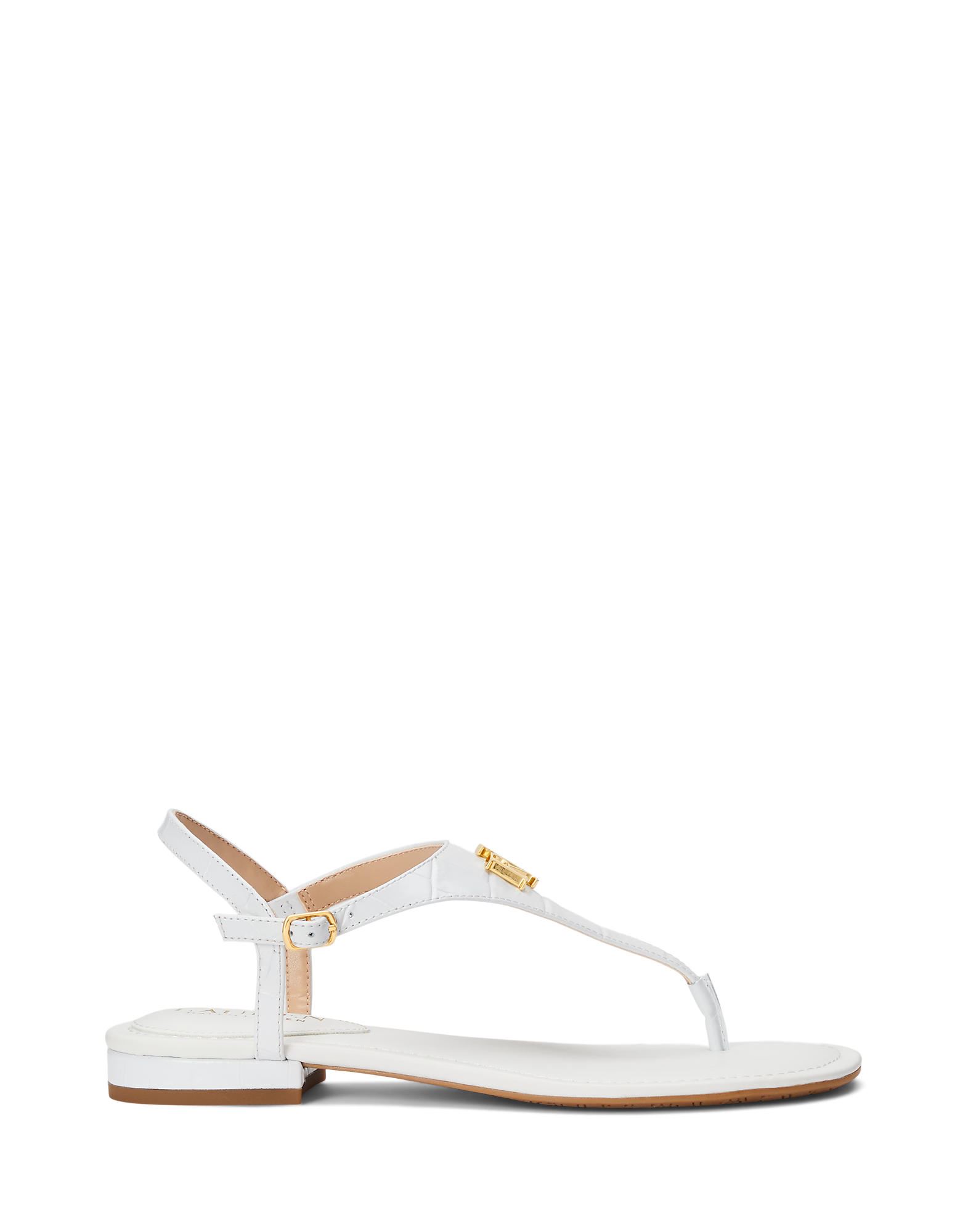 LAUREN RALPH LAUREN LAUREN RALPH LAUREN ELLINGTON EMBOSSED LEATHER SANDAL WOMAN THONG SANDAL WHITE SIZE 6.5 SOFT LEATHER