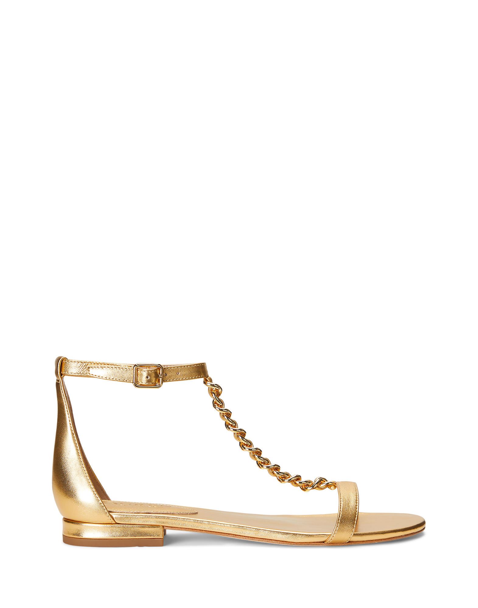 Shop Lauren Ralph Lauren Elise Metallic Nappa Leather Sandal Woman Sandals Gold Size 6.5 Soft Leather