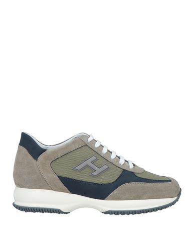 Hogan Man Sneakers Khaki Size 8.5 Soft Leather, Textile Fibers In Beige