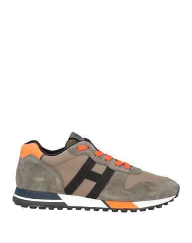 Hogan Man Sneakers Khaki Size 14 Textile Fibers, Soft Leather In Beige