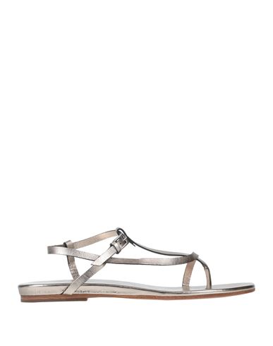 Del Carlo Woman Toe Strap Sandals Platinum Size 9 Soft Leather In Grey